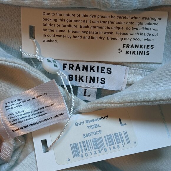 Frankies Bikinis Burl Sweatshirt Cotton Fleece Hoodie Blue Tie Dye - Picture 4 of 7